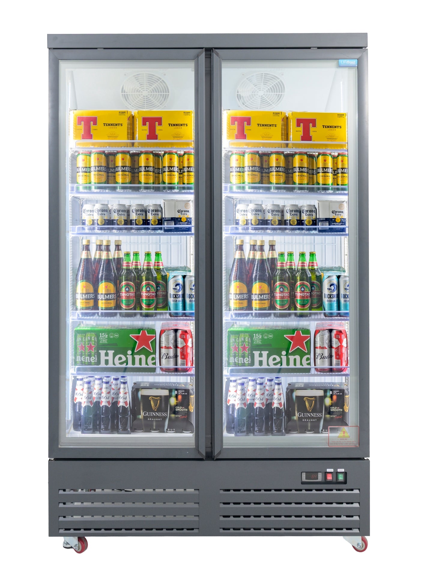 UNIFROST HVR22B 2 DOOR HINGED DISPLAY REFRIGERATOR 5 SHELVES PER DOOR GRAPHITE BLUE