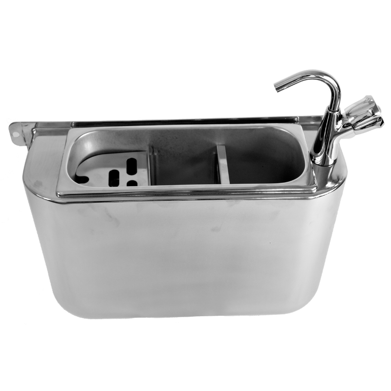 SINK FOR ICE CREAM SCOOP WITH WATER TAP 410X120X270 WITH WATER DRAIN HOLE WATER CONNECTION AND OVERFLOW PIPE SKU 7108.0025