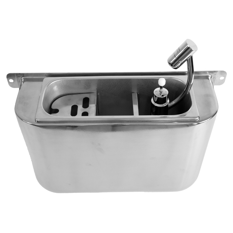 SINK FOR ICE CREAM SCOOP WITH SCOOP SHOWER 410X120X270 WITH WATER DRAIN HOLE WATER CONNECTION AND OVERFLOW PIPE SKU 7108.0030