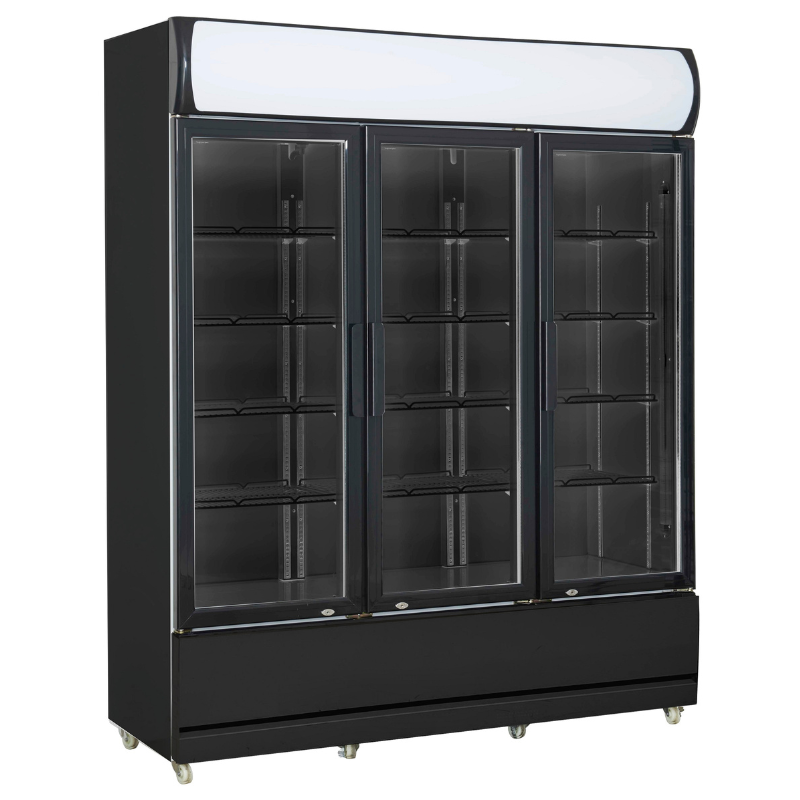REFRIGERATOR 3 GLASS DOORS BLACK FCU-1200 BL SKU 7455.2115 All Stop Trading