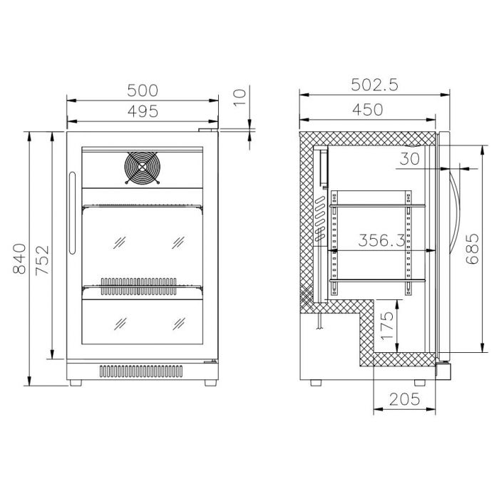 BACKBAR COOLER BLACK 1 FULL GLASS DOOR SKU 7455.1301