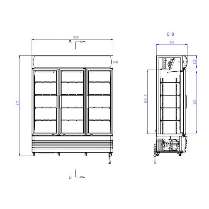 REFRIGERATOR 3 GLASS DOORS BLACK FCU-1200 BL SKU 7455.2115 All Stop Trading