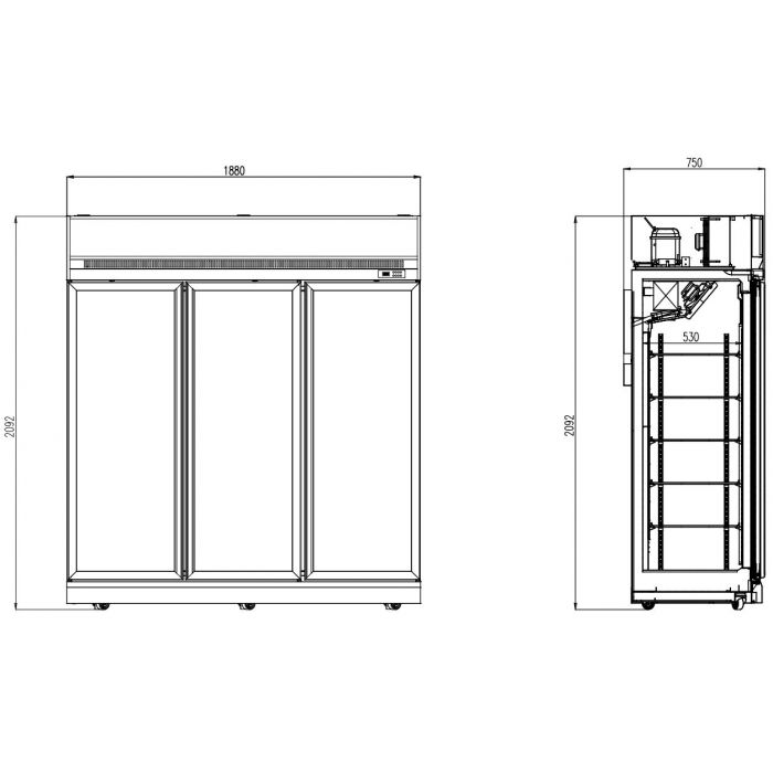 FREEZER 3 GLASS DOORS BLACK INS-1530F BL SKU 7455.2435 All Stop Trading