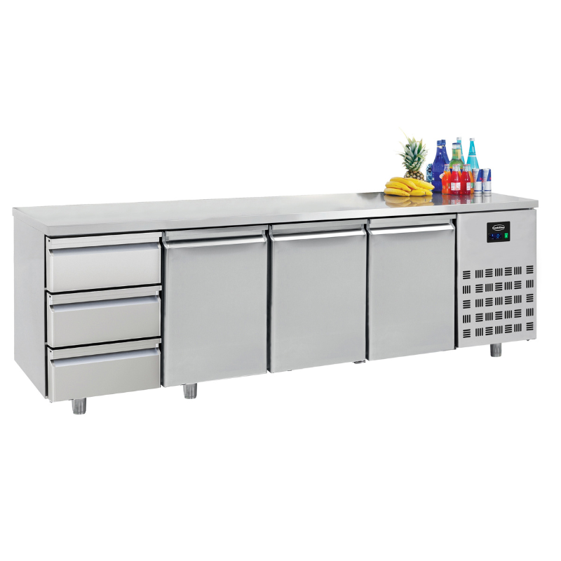 700 REFRIGERATED COUNTER 3 DOORS 3 DRAWERS SKU 7489.5560 All Stop Trading