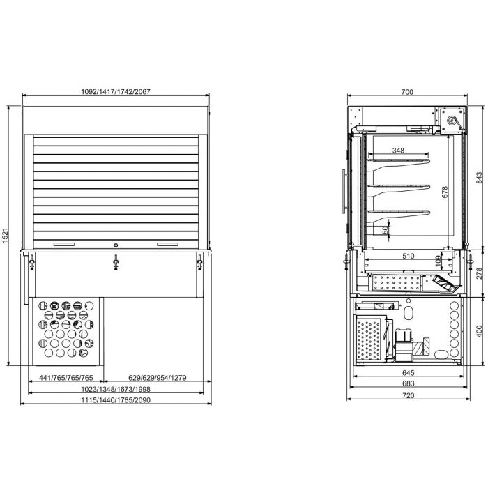 DROP-IN CUBIC REFRIGERATED DISPLAY - BLINDS 4/1 SKU 7495.0155