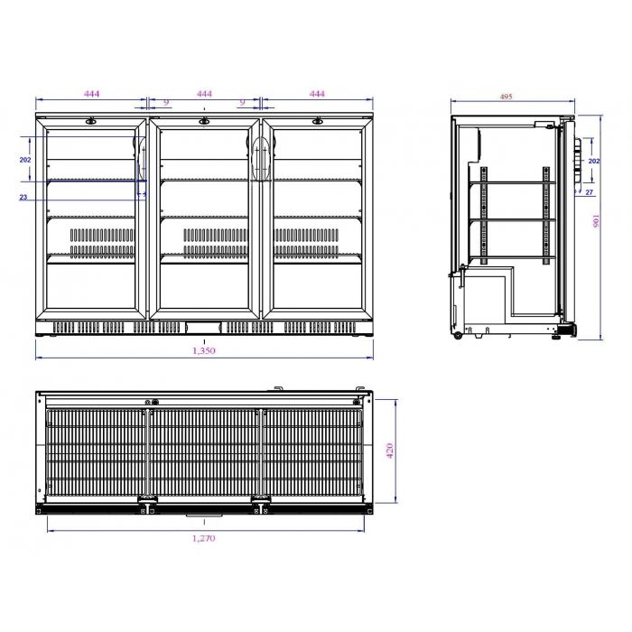 BACKBAR COOLER BLACK 3 DOORS - SKU 7527.0015 All Stop Trading