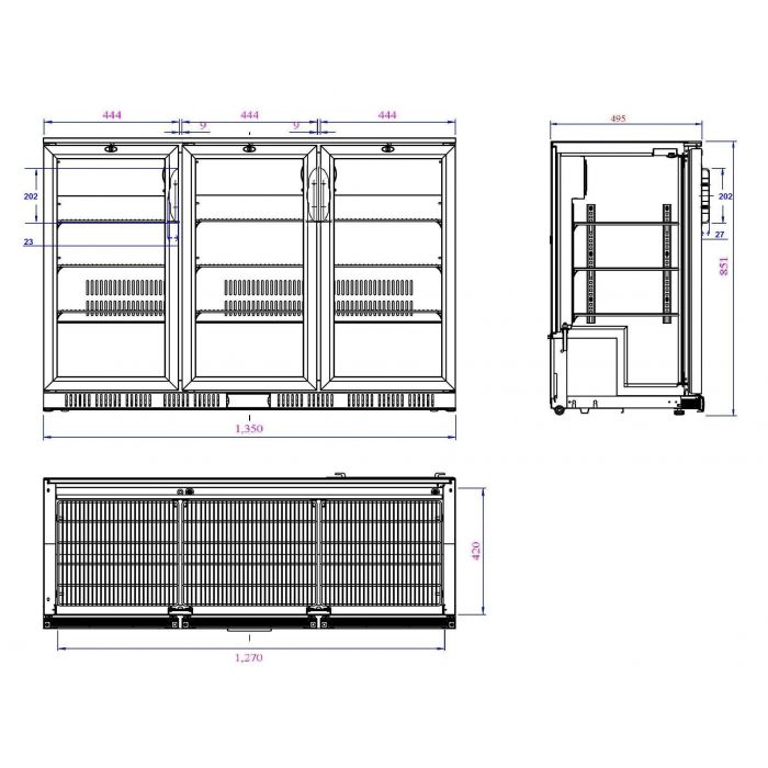 BACKBAR COOLER BLACK 3 SLIDING DOORS SKU: 7527.0050