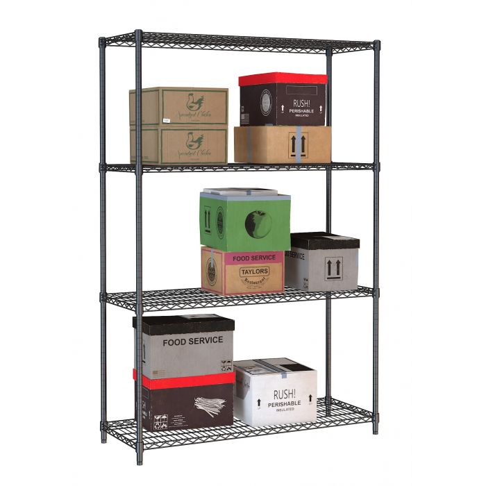 SHELF UNITS 4 LEVELS 1200 BLACK FLAT PACKED SKU 7530.0030 All Stop Trading