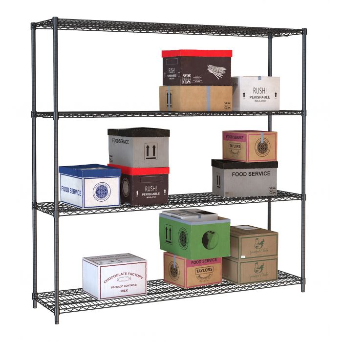 SHELF UNITS 4 LEVELS 1800 BLACK FLAT PACKED SKU 7530.0040 All Stop Trading