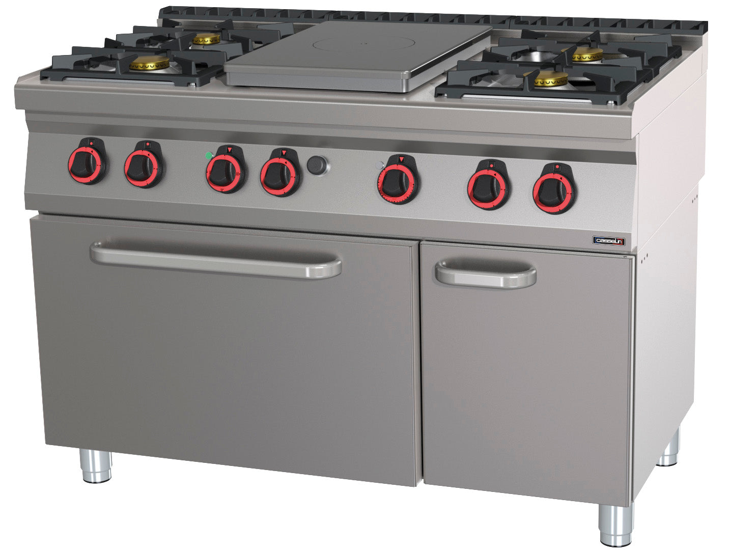 Gas cooker 4 burners + 1 solid top static electric oven GN 2/1 HP 120 - C7FOG4F1PFSHP120