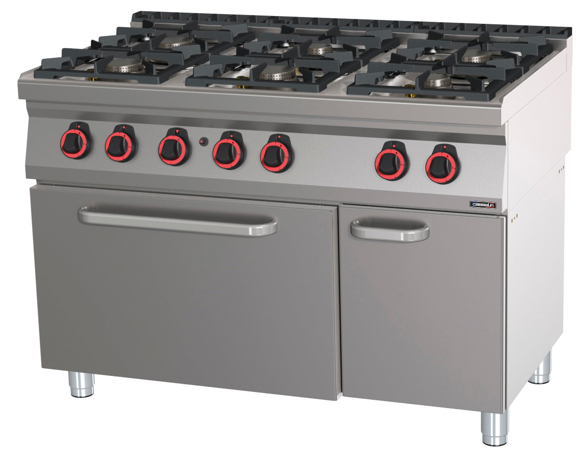 Gas cooker 6 burners with gas oven GN 2/1 HP 120 - C7FOG6FFGHP120