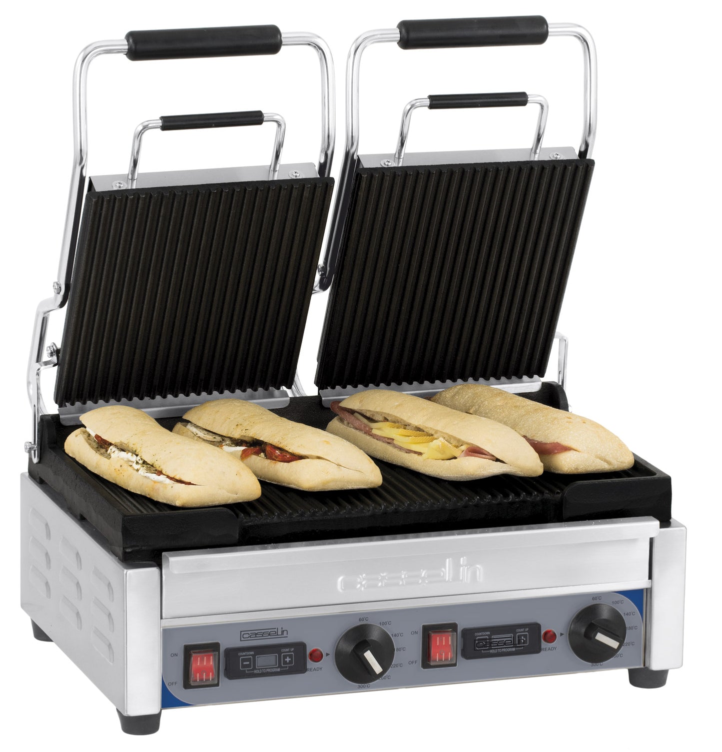 Double contact grill Premium grooved - grooved with timer - CGP2RRPT