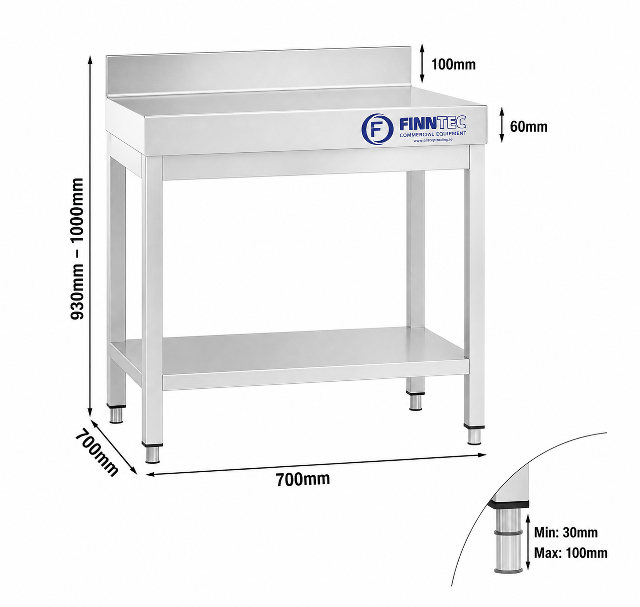 ATS77A - Leaning work table, 700 x 700 x850 +100mm