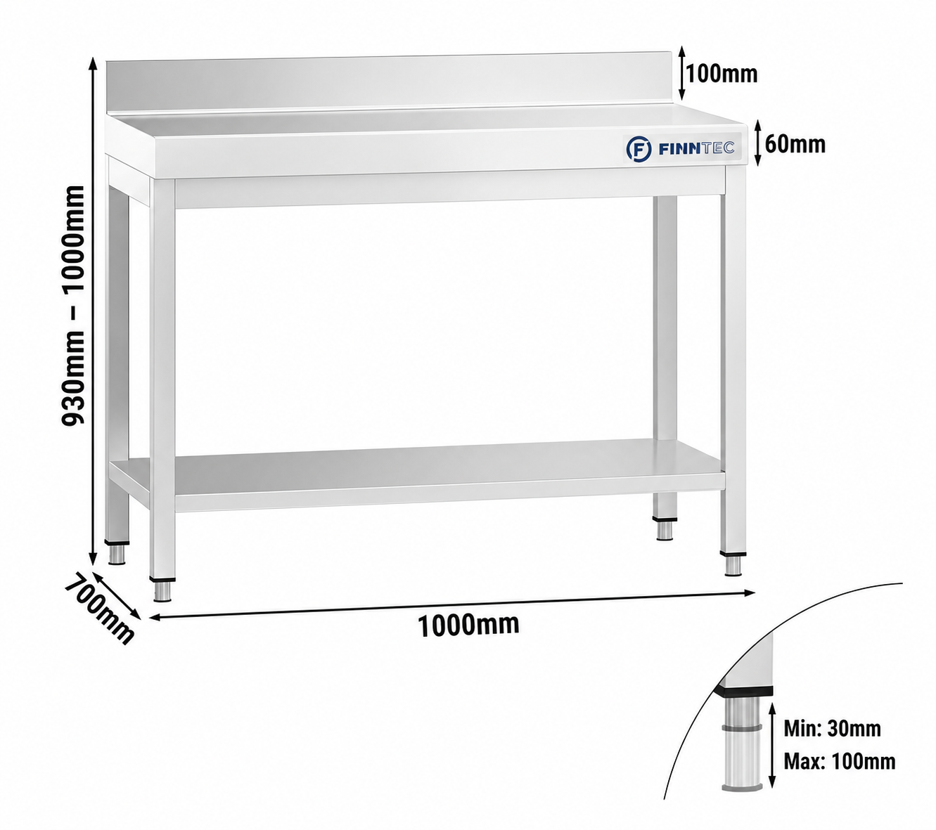 Finntec Stainless Steel Table 1M X 700