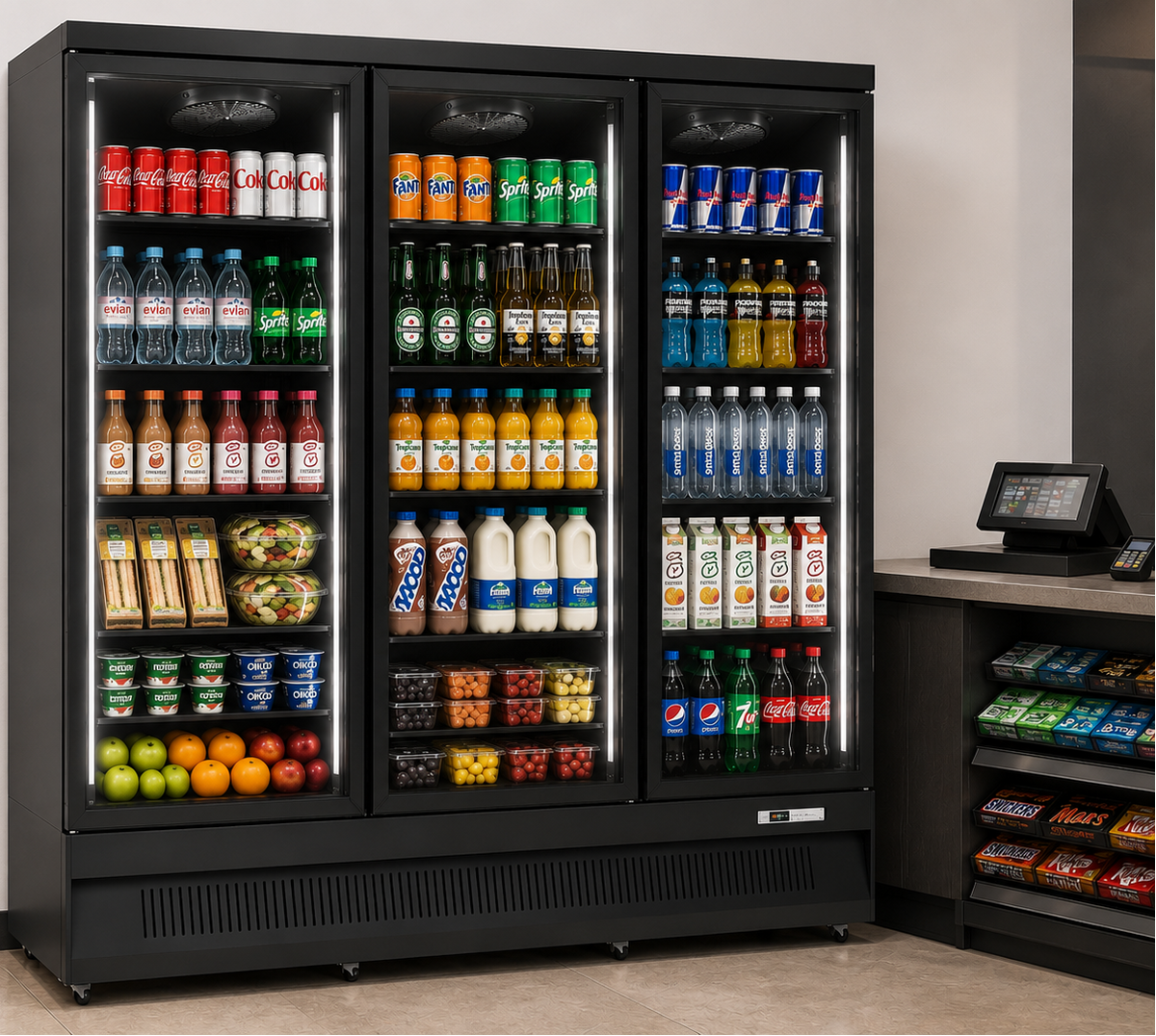 Three Glass Door Upright Display Fridge SKU AHE1880R