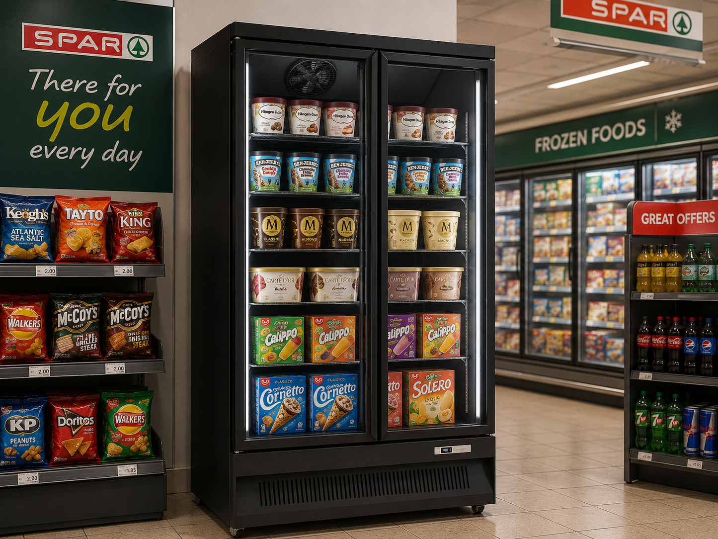 Double Glass Door Upright Display Freezer SKU AHE1253F