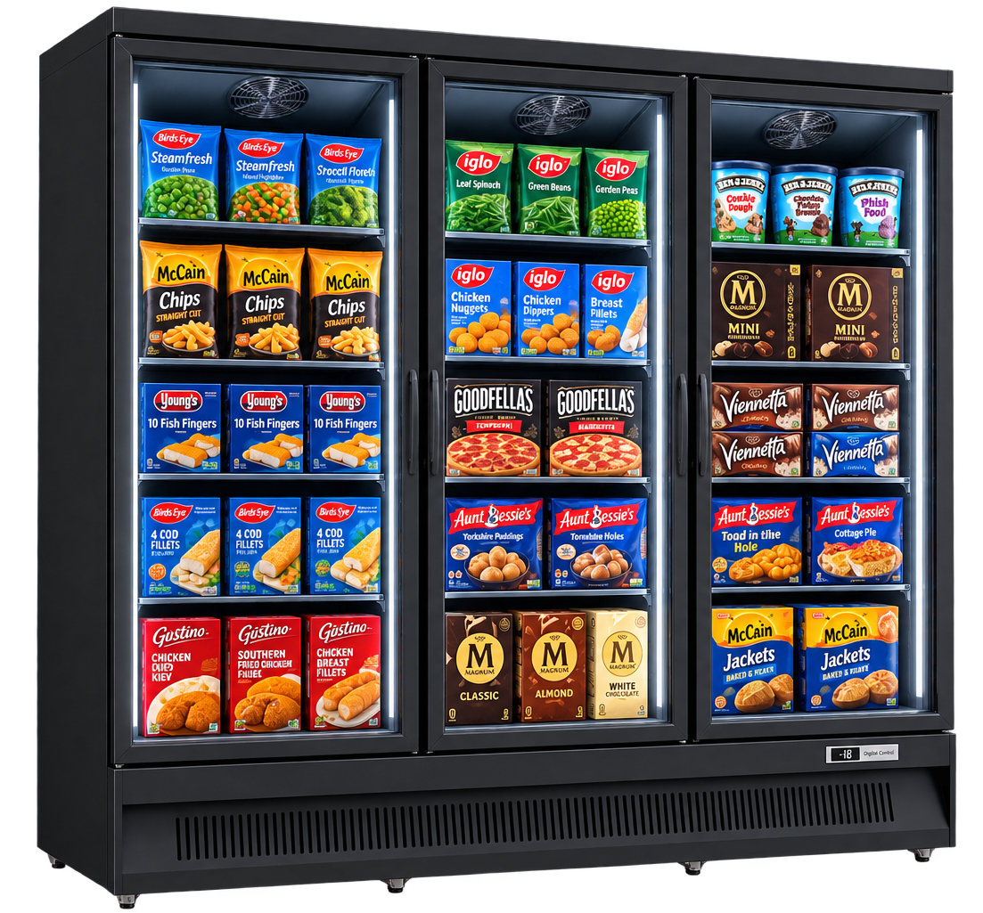 Three Glass Door Upright Display Freezer SKU AHE1880F