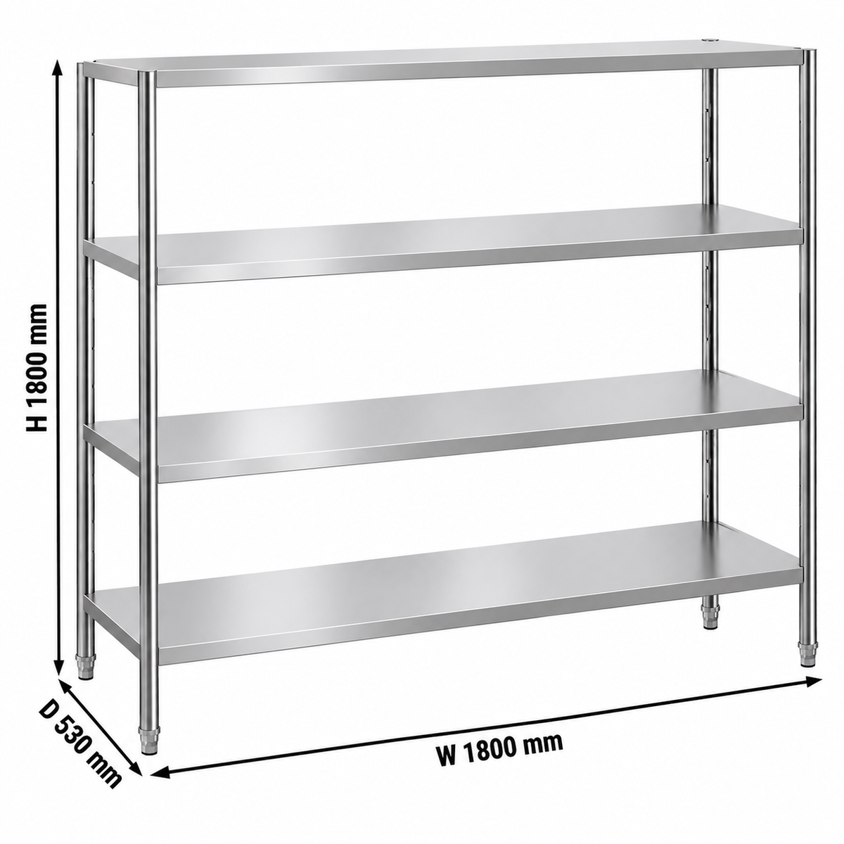 Stainless Steel Shelving Unit PREMIUM - 1800x530mm - with 4 shelves