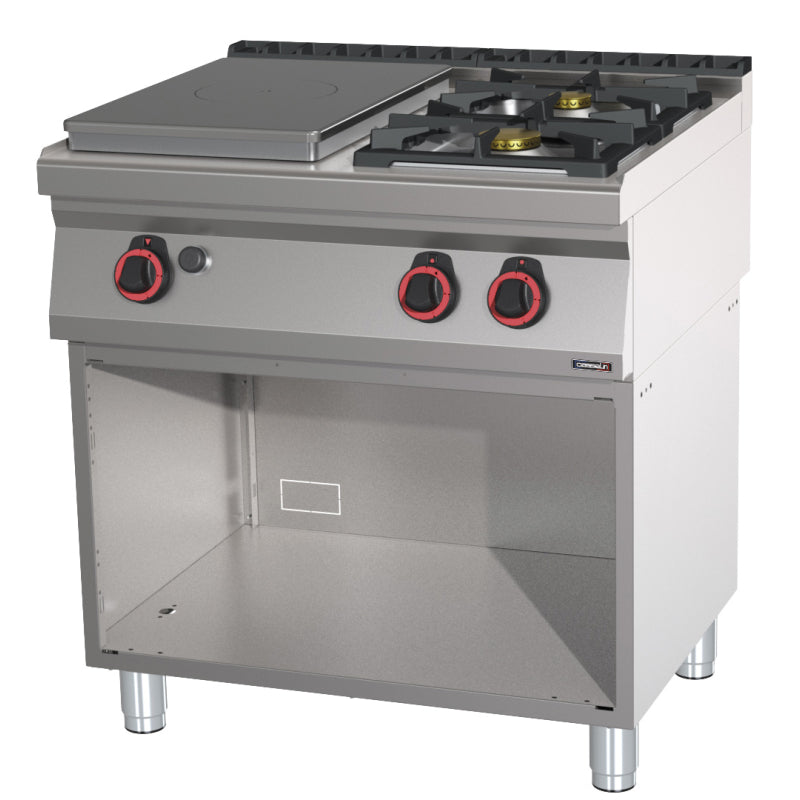 Gas cooker 2 burners + 1 solid top with open cabinet 80 - C7FOG2F1P80S