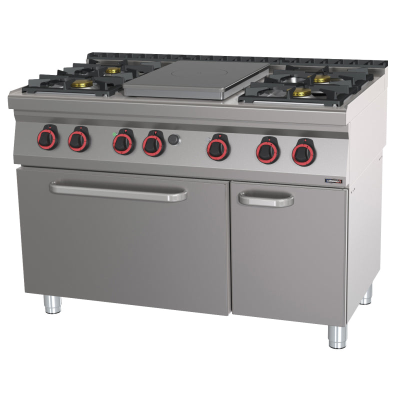 Gas cooker 4 burners + 1 solid top static electric oven GN 2/1 HP 120 - C7FOG4F1PFSHP120