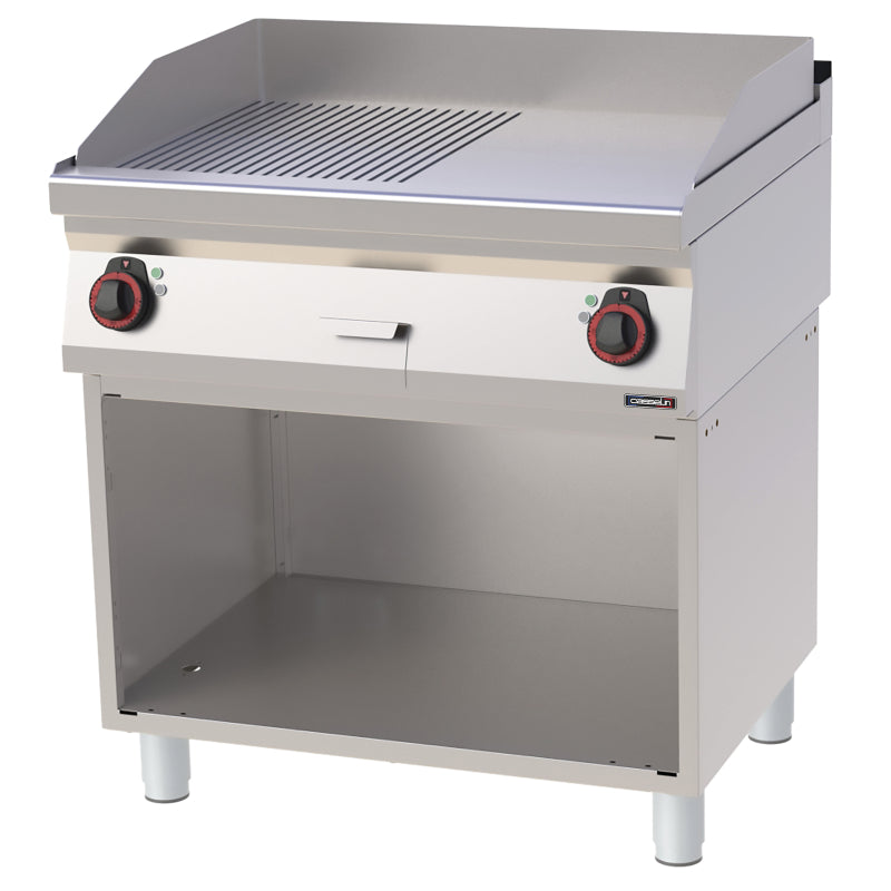 Griddle plate Grooved Smooth Chrome with open cabinet 80 - C7PASCRL80S