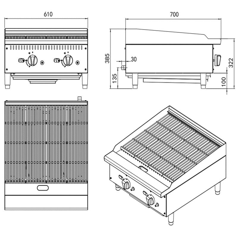COOKRITE CCG610 CHARGRILL NAT GAS (INCLUDES LPG KIT) 610*700*385MM