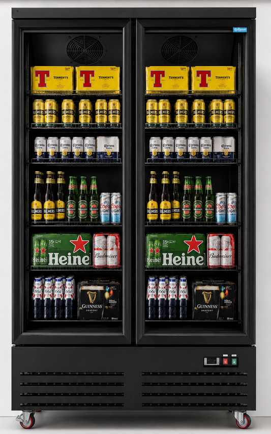 UNIFROST HVR21B 2 DOOR HINGED DISPLAY REFRIGERATOR 5 SHELVES PER DOOR GRAPHITE BLUE