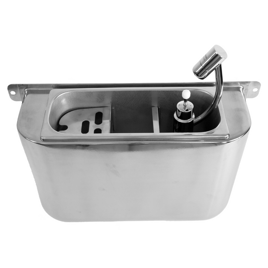 SINK FOR ICE CREAM SCOOP WITH SCOOP SHOWER 410X120X270  WITH WATER DRAIN HOLE WATER CONNECTION AND OVERFLOW PIPE SKU: 7108.0030 All Stop Trading