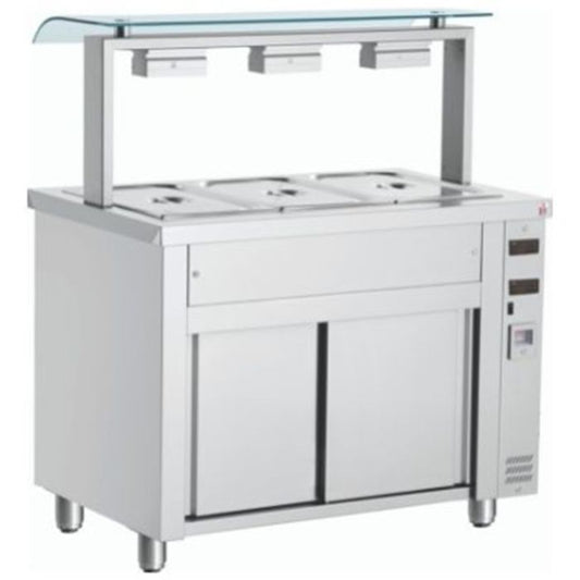 Bain Marie With Heated Cupboard And Sneeze Guard 3 x GN1/1