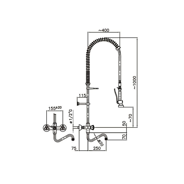 PRE RINSE UNIT WALL MOUNTED SKU 7212.0040 All Stop Trading