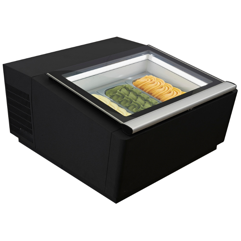COUNTERTOP MODEL ICE CREAM DISPLAY BLACK  OPENS ON THE OPERATING SIDE SKU 7292.0010