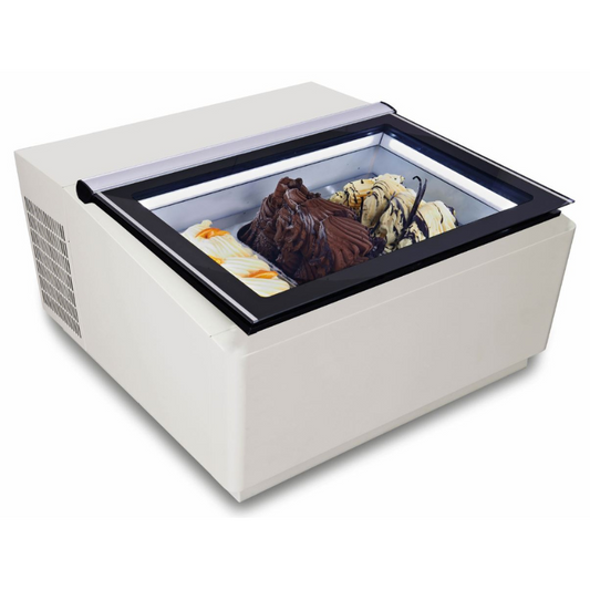 COUNTERTOP MODEL ICE CREAM DISPLAY WHITE  OPENS ON THE CUSTOMER SIDE SKU 7292.0015 All Stop Trading