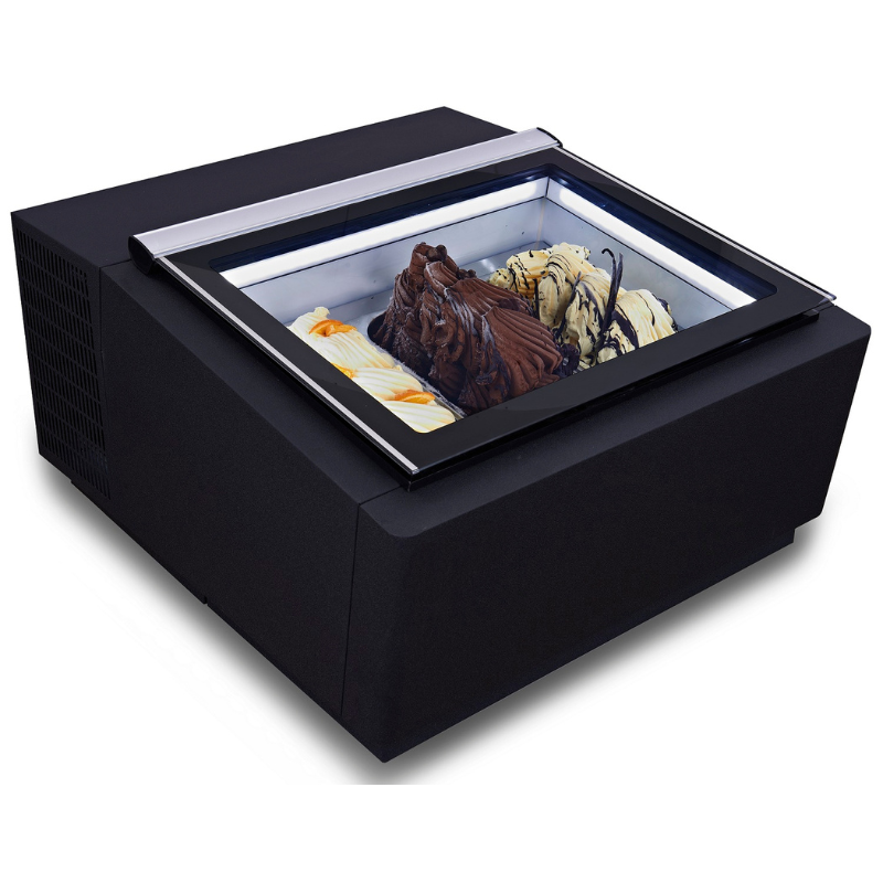 COUNTERTOP MODEL ICE CREAM DISPLAY BLACK  OPENS ON THE CUSTOMER SIDE SKU 7292.0020 All Stop Trading