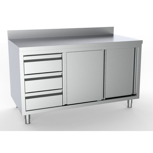 700 WORKTABLE SLIDING DOORS DRAWERS LEFT WITH UPSTAND 1800 SKU 7333.0268 All Stop Trading