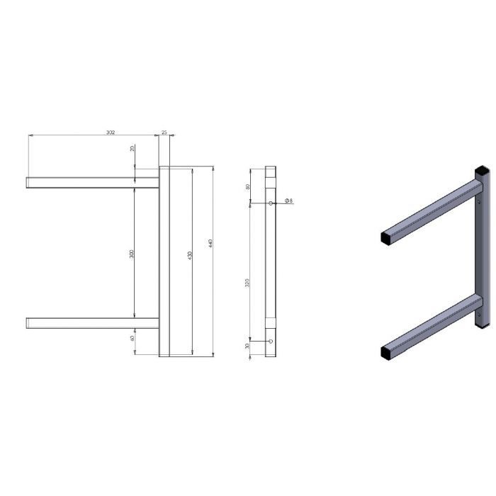 PERMANENT BRACKET DOUBLE 300 - SKU 7412.0731 All Stop Trading