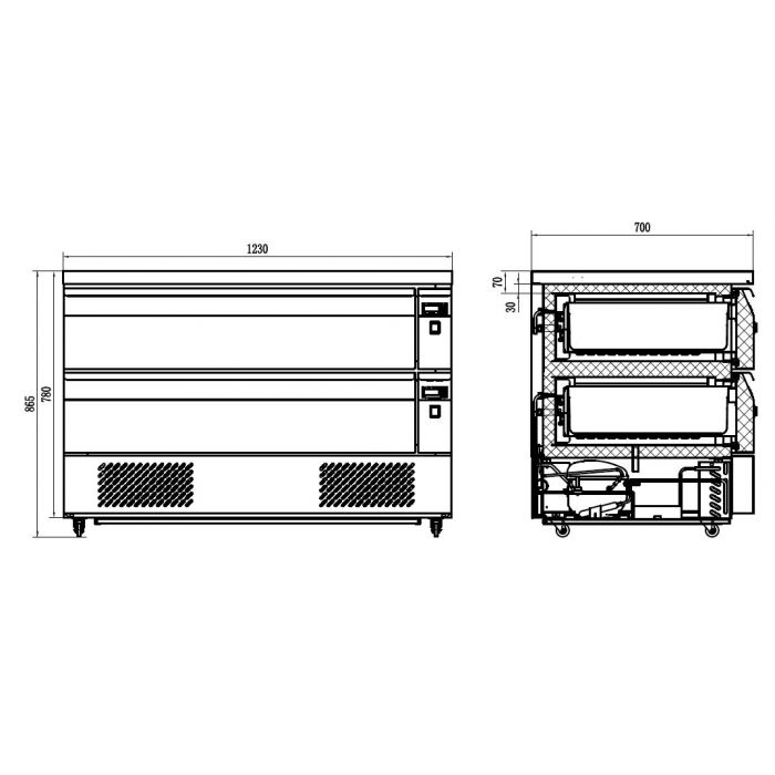 REFRIGERATED/FREEZER COUNTER 2 DRAWERS 6X 1/1GN SKU 7450.0245