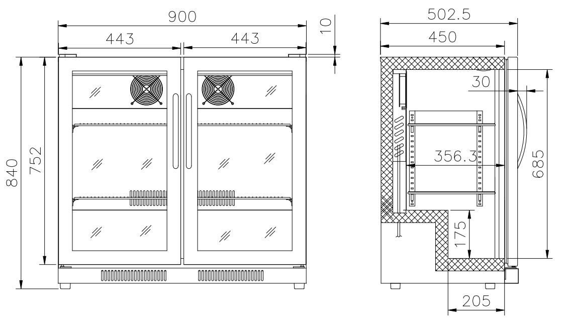 BACKBAR COOLER BLACK 2 FULL GLASS DOORS SKU 7455.1307 All Stop Trading