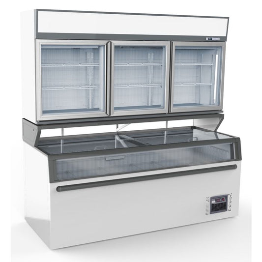 Wall Mounted Cold/Freezer Unit White 3 Glass Doors