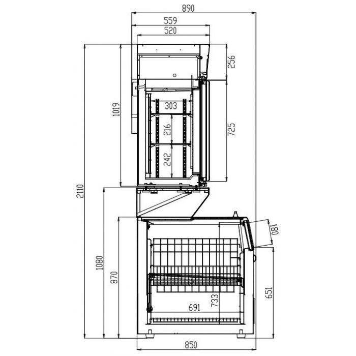 Wall Mounted Freezer UNIT BLACK 2 GLASS DOORS SKU 7455.2530 All Stop Trading