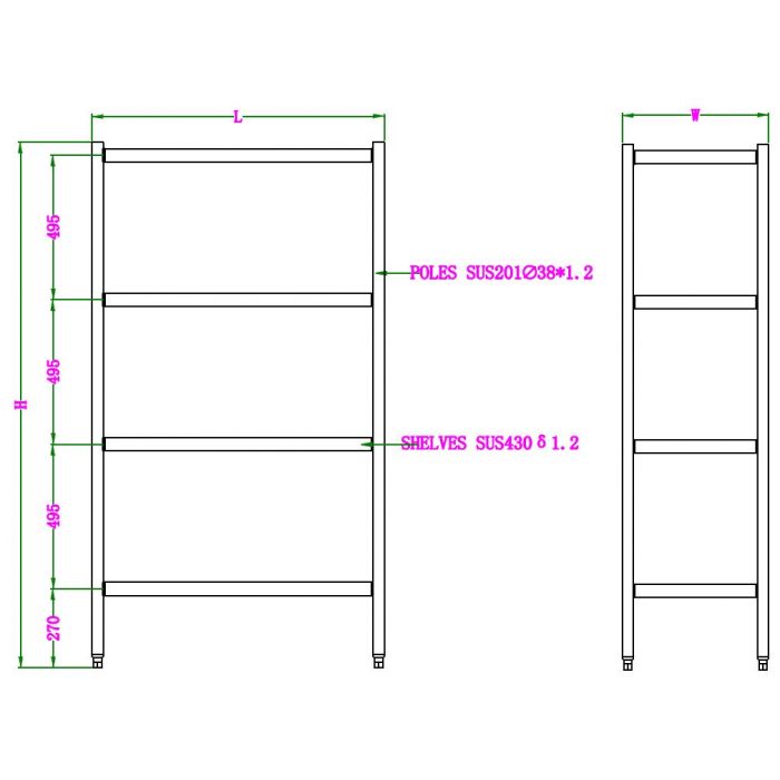 SHELF UNITS 4 LEVELS FLAT-PACKED 1200 SKU 7490.0245 All Stop Trading