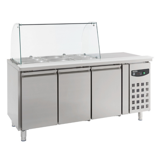 REFRIGERATED COUNTER WITH GLASS COVER 3 DOORS SKU 7950.0415 All Stop Trading