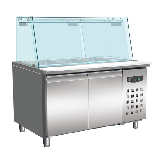 700 REFRIGERATED COUNTER WITH GLASS COVER 2 DOORS  3X 1/1 + 3X 1/6GN CONTAINER SKU 7950.0422