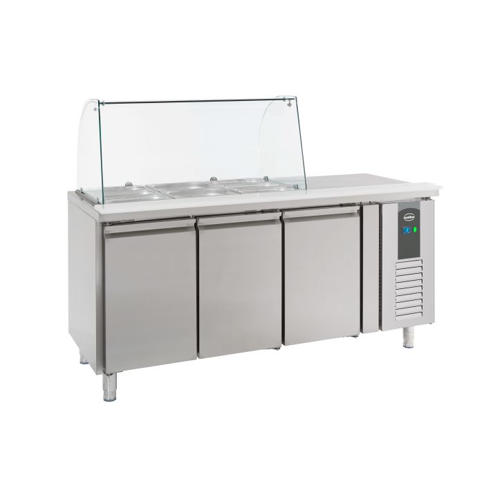 Refrigerated Counter With Glass Cover 3 Doors