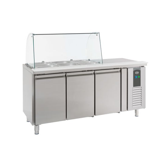 Refrigerated Counter With Glass Cover 3 Doors