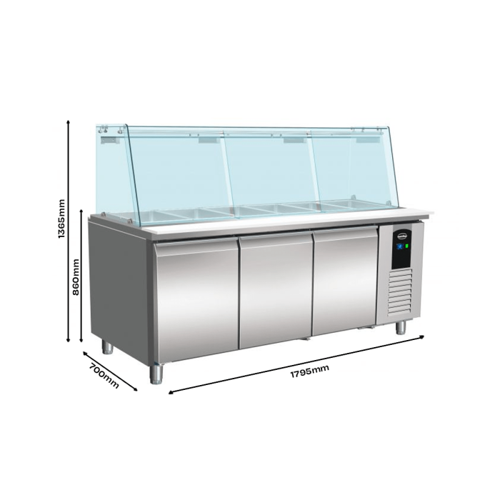 Refrigerated Counter With Glass Cover 3 Doors 5X 1/1 GN Container