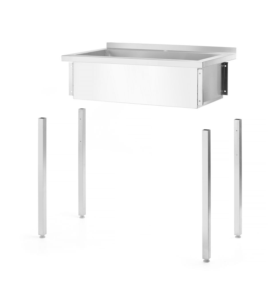 Table with single wash trough, with splashback – bolted, depth 600 mm ...