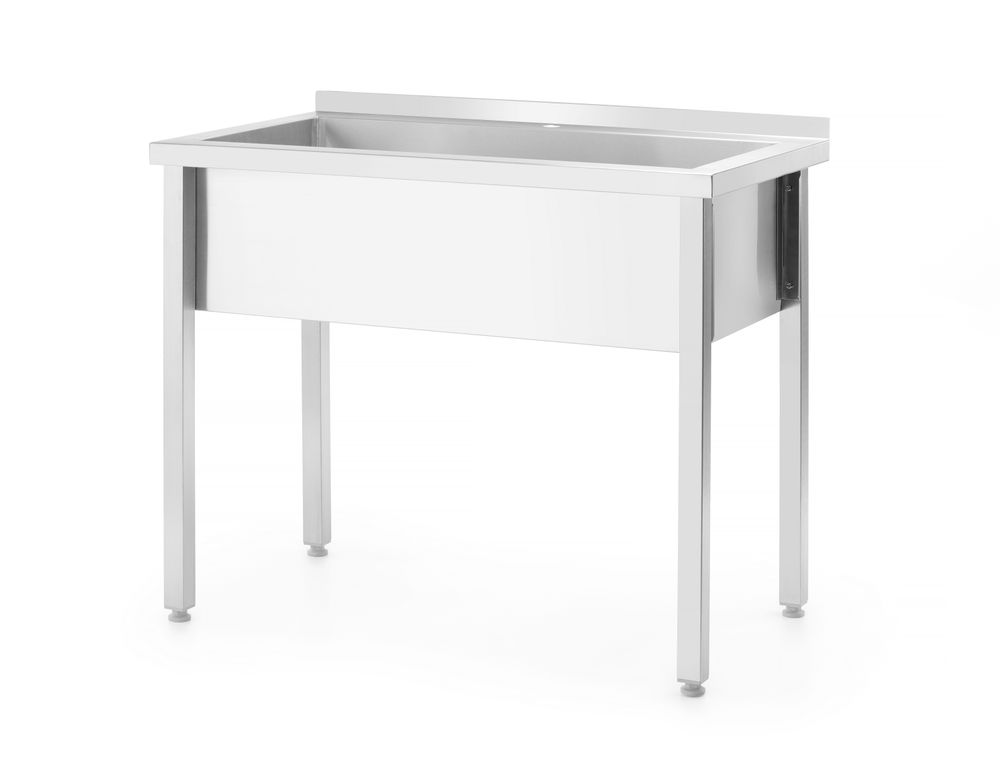 Table with single wash trough, with splashback – bolted, depth 600 mm ...
