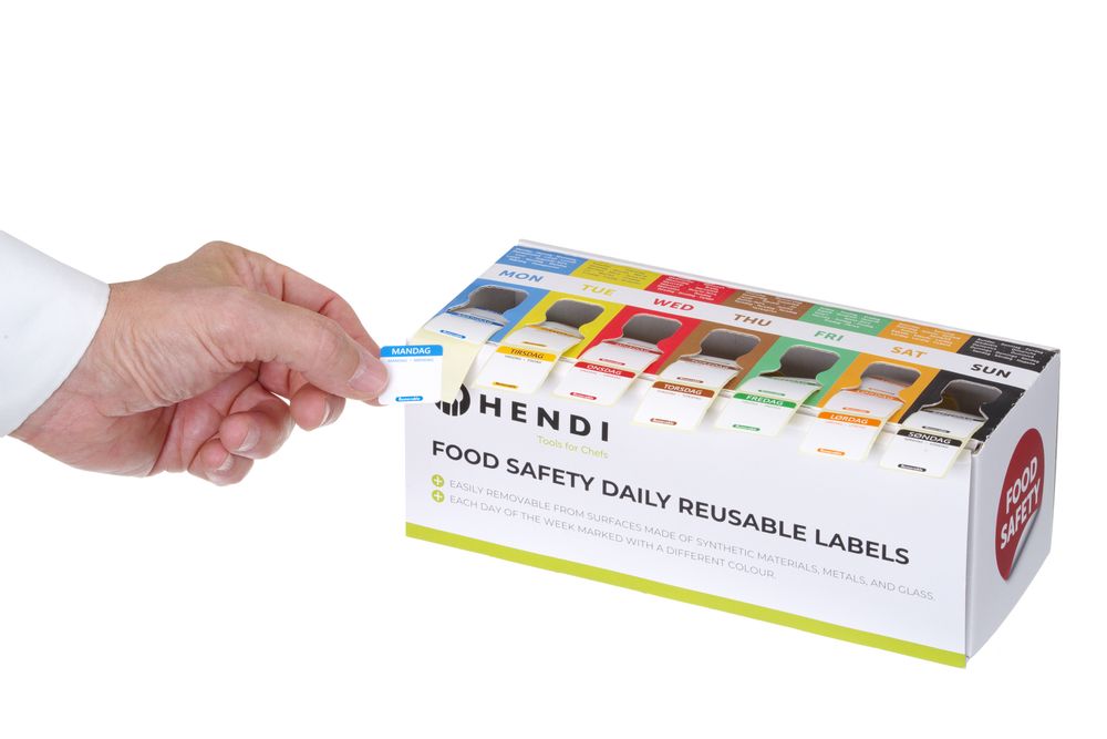 Set of food safety stickers, multi-use, easy removable, with dispenser ...