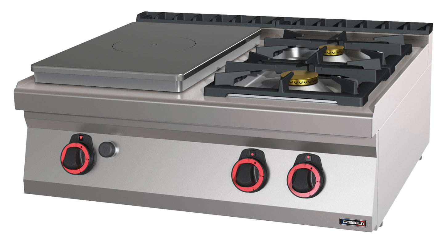 Gas table-top cooker 2 burners + 1 solid top 80 - C7FOG2F1P80