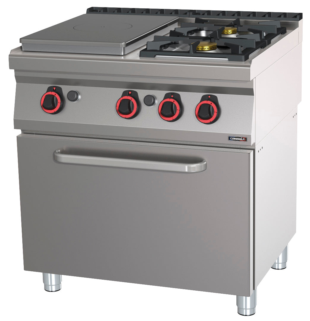 Gas cooker 2 burners + 1 solid top with gas oven GN 1/1 80 - C7FOG2F1PFG80